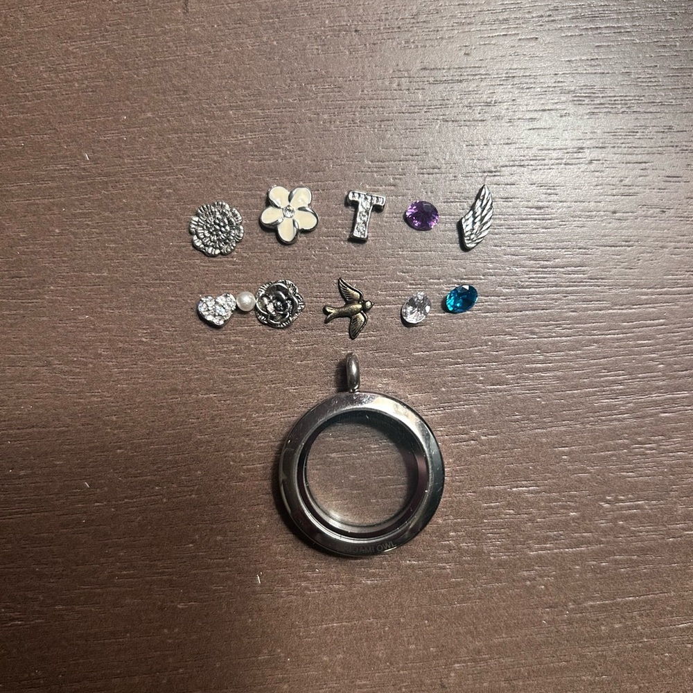 Origami Owl Elegant Silver Locket and charms
